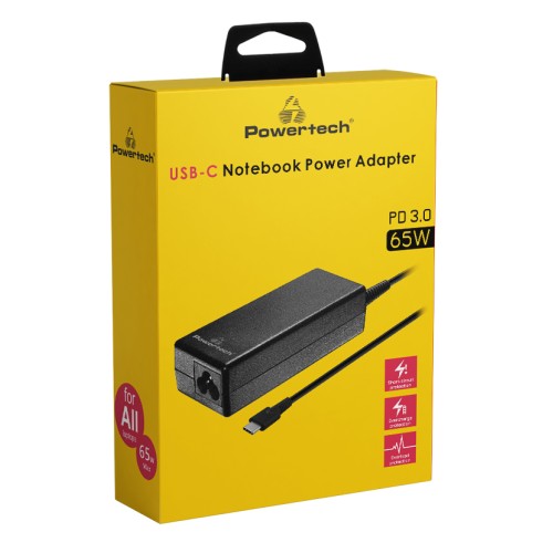 Powertech POWERTECH φορτιστής laptop PT-1319, USB-C PD 3.0, universal, 65W, μαύρος
