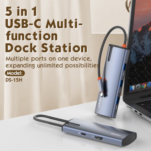 LDNIO LDNIO docking station DS-15H, 5 θυρών, USB-C σύνδεση, 4K, 100W PD, γκρι