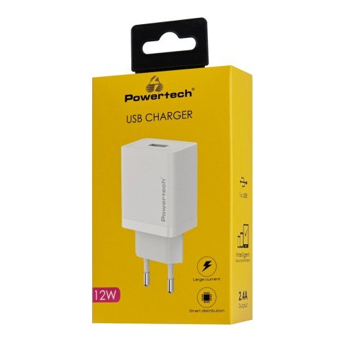 Powertech POWERTECH φορτιστής τοίχου PT-1320, USB, 12W, λευκός