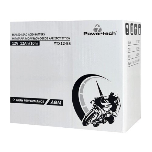Powertech POWERTECH μπαταρία μολύβδου μοτοσυκλέτας PT-1207, 12V 12Ah AGM, YTX12-BS