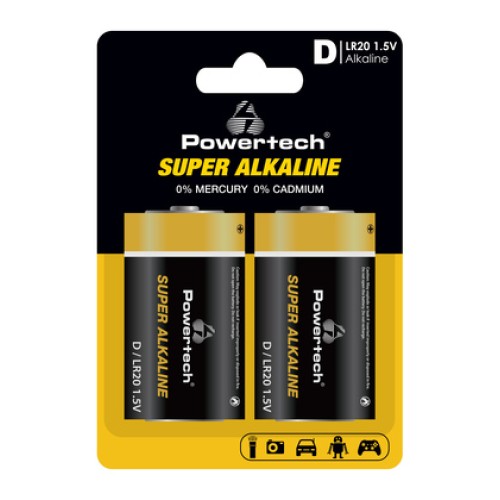 Powertech POWERTECH αλκαλικές μπαταρίες Super Alkaline PT-1217, LR20, 1.5V, 2τμχ
