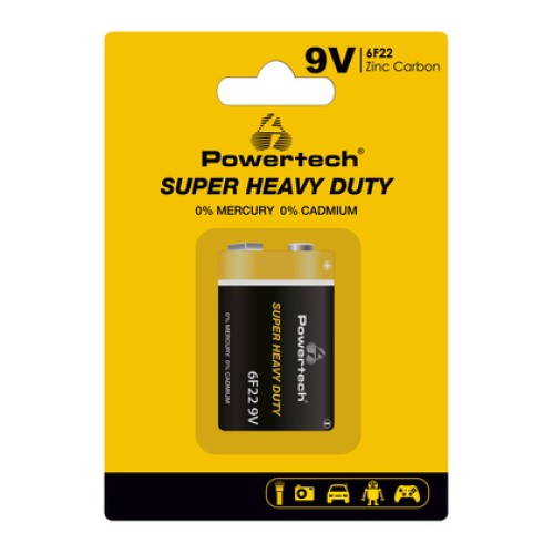 Powertech POWERTECH μπαταρία Zinc Carbon Super Heavy Duty PT-1220, 9V, 1τμχ