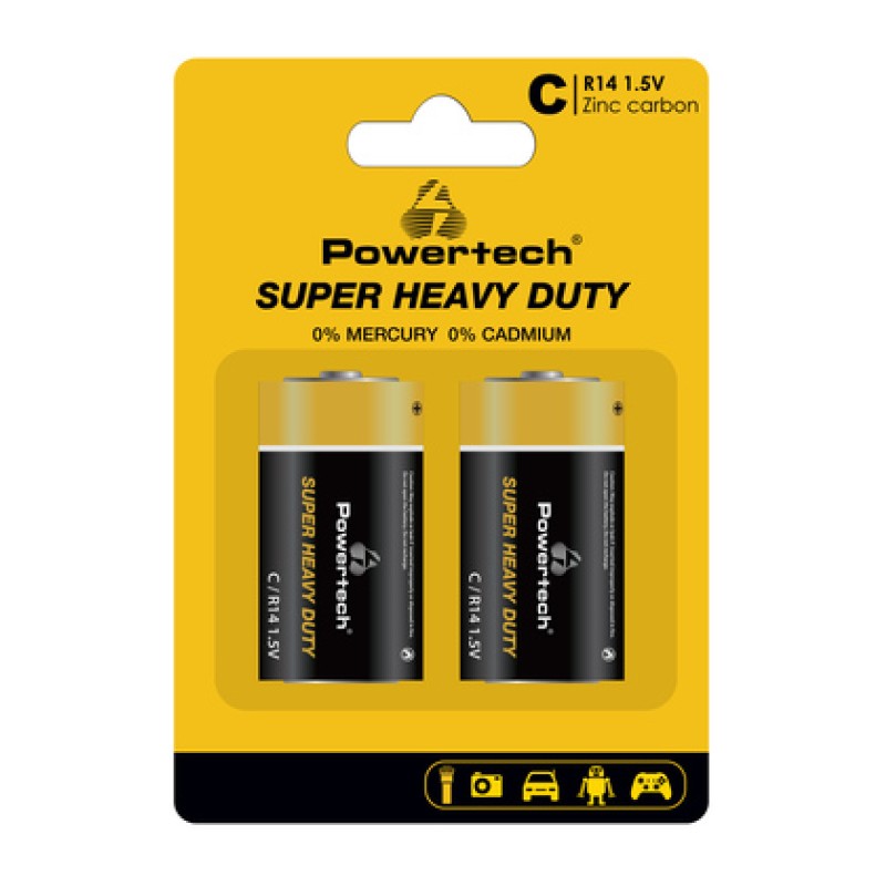 Powertech POWERTECH μπαταρίες Zinc Carbon Super Heavy Duty PT-1221, R14 1.5V, 2τμχ