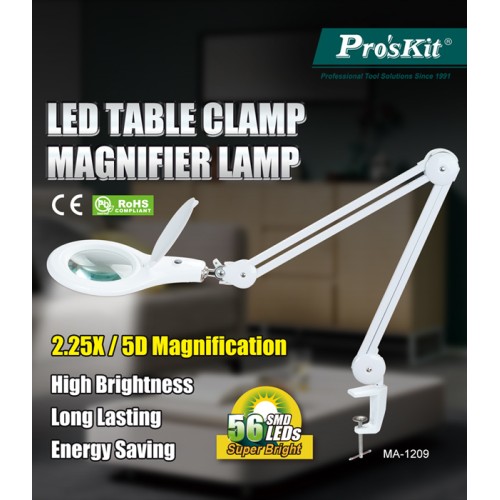 PROSKIT PROSKIT μεγεθυντικός φακός MA-1209LI με σφιγκτήρα, LED, 5D 2.25x, λευκός