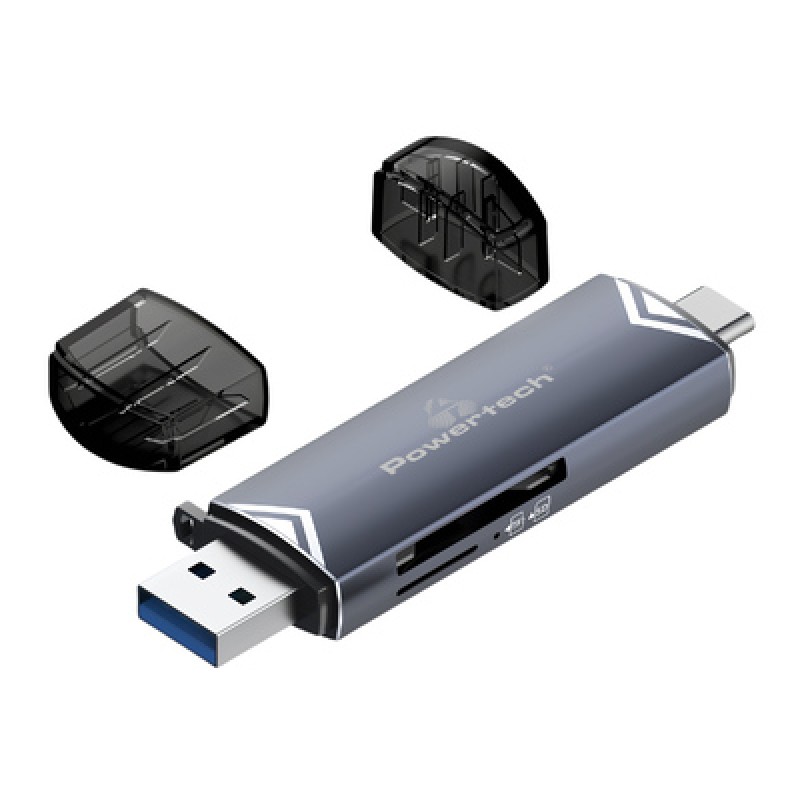 Powertech POWERTECH card reader PT-1343 για SD & micro SD, USB 3.2, 5Gbps, γκρι