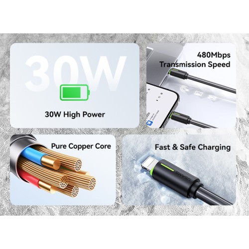 USAMS USAMS καλώδιο Lightning σε USB-C US-SJ735, 30W, 480Mbps, 1m, λευκό