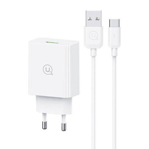 USAMS USAMS φορτιστής τοίχου SCXLTZ02 με καλώδιο USB-C, USB, 18W, λευκός