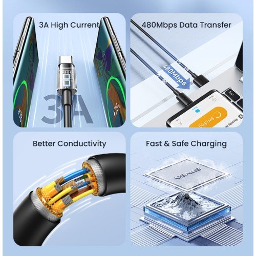 USAMS USAMS καλώδιο USB-C σε USB US-SJ708, 3A, 480Mbps, 1m, λευκό