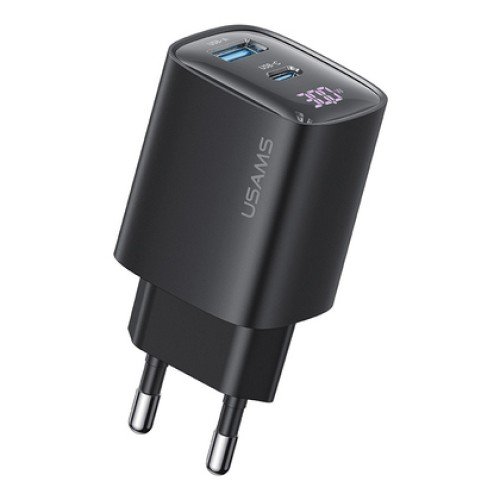 USAMS USAMS φορτιστής τοίχου US-CC229, USB & USB-C, 30W, GaN, μαύρος