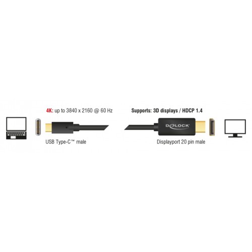 DELOCK DELOCK καλώδιο USB-C σε DisplayPort 85255, DP Alt Mode, 4K, 1m, μαύρο