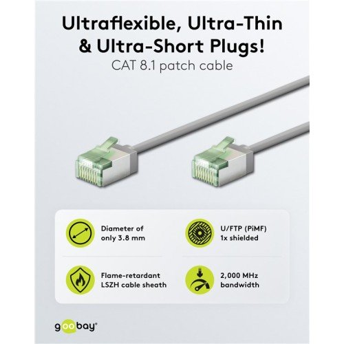 GOOBAY GOOBAY καλώδιο δικτύου 74348, CAT 8.1 U/FTP, ultra slim, copper, 40Gbps, 3m, γκρι