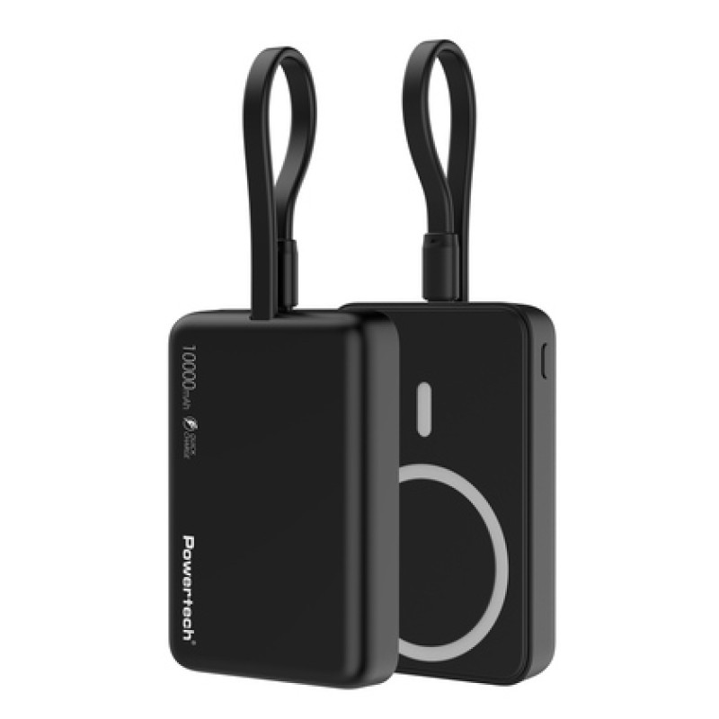 Powertech POWERTECH power bank PT-1376 με καλώδιο, 10000mah, magnetic wireless, 20W, μαύρο