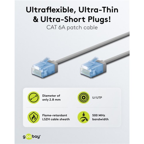 GOOBAY GOOBAY καλώδιο δικτύου 74224, CAT 6A U/UTP, ultra slim, copper, 500MHz, 3m, γκρι