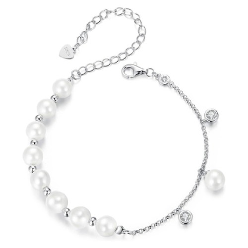 BAMOER BAMOER βραχιόλι BSB189 με πέρλες & κυβική ζιρκόνια, ασήμι 925, ασημί