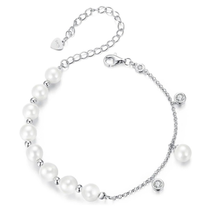 BAMOER BAMOER βραχιόλι BSB189 με πέρλες & κυβική ζιρκόνια, ασήμι 925, ασημί