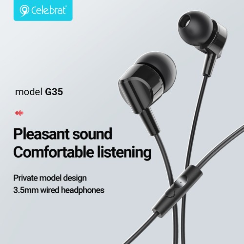 CELEBRAT CELEBRAT earphones με μικρόφωνο G35, 3.5mm σύνδεση, 10mm, 1.2m, λευκά