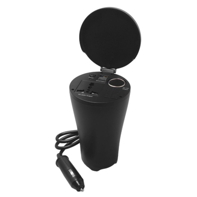 Powertech POWERTECH inverter αυτοκινήτου PTL-022, 150W, 12V DC σε 220V AC, με USB/USB-C