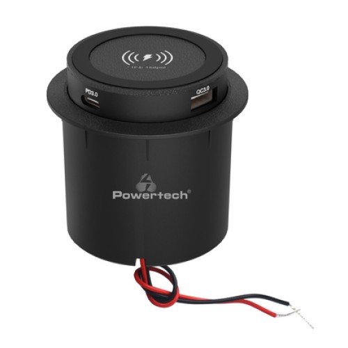 Powertech POWERTECH ασύρματος φορτιστής PTL-025 με USB & USB-C θύρες, 15W/30W, μαύρος