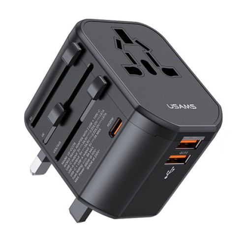 USAMS USAMS φορτιστής/αντάπτορας πρίζας US-CC179, USB-C & 2x USB, universal, 20W, μαύρος