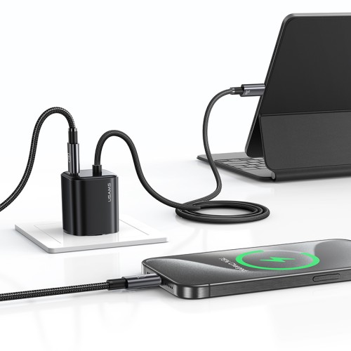 USAMS USAMS φορτιστής τοίχου CC264 με καλώδιο, USB-C, 30W, GaN, μαύρος