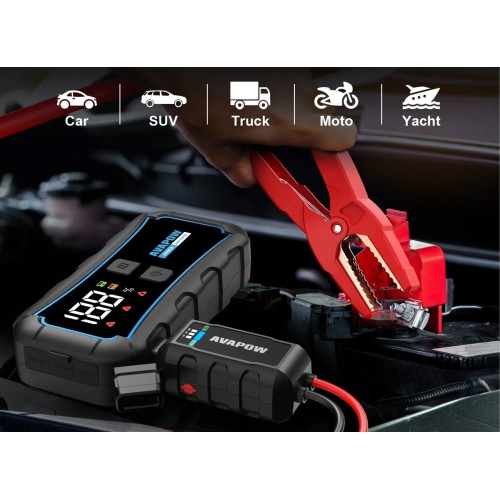 AVAPOW AVAPOW εκκινητής μπαταρίας αυτοκινήτου E5 Pro με φακό, 12V/2000A, 12000mAh