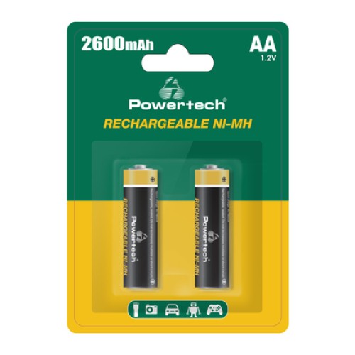 Powertech POWERTECH επαναφορτιζόμενες μπαταρίες NI-MH PT-1404, AA, 2600mah, 1.2V, 2τμχ
