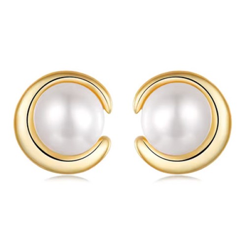 BAMOER BAMOER σκουλαρίκια καρφωτά BSE1107 με λευκή πέρλα, ασήμι 925, χρυσό
