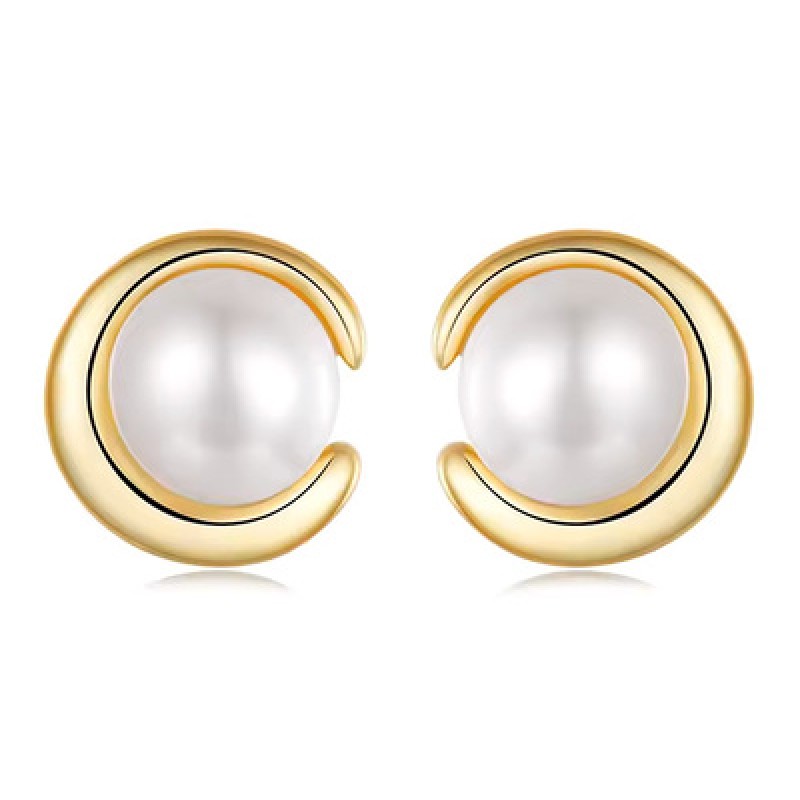 BAMOER BAMOER σκουλαρίκια καρφωτά BSE1107 με λευκή πέρλα, ασήμι 925, χρυσό