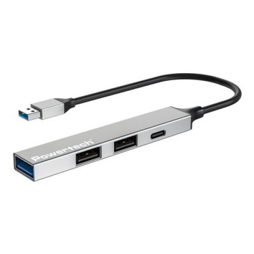 Powertech POWERTECH USB hub PT-1413, 4x θυρών, USB 3.2, 5Gbps, USB σύνδεση, γκρι