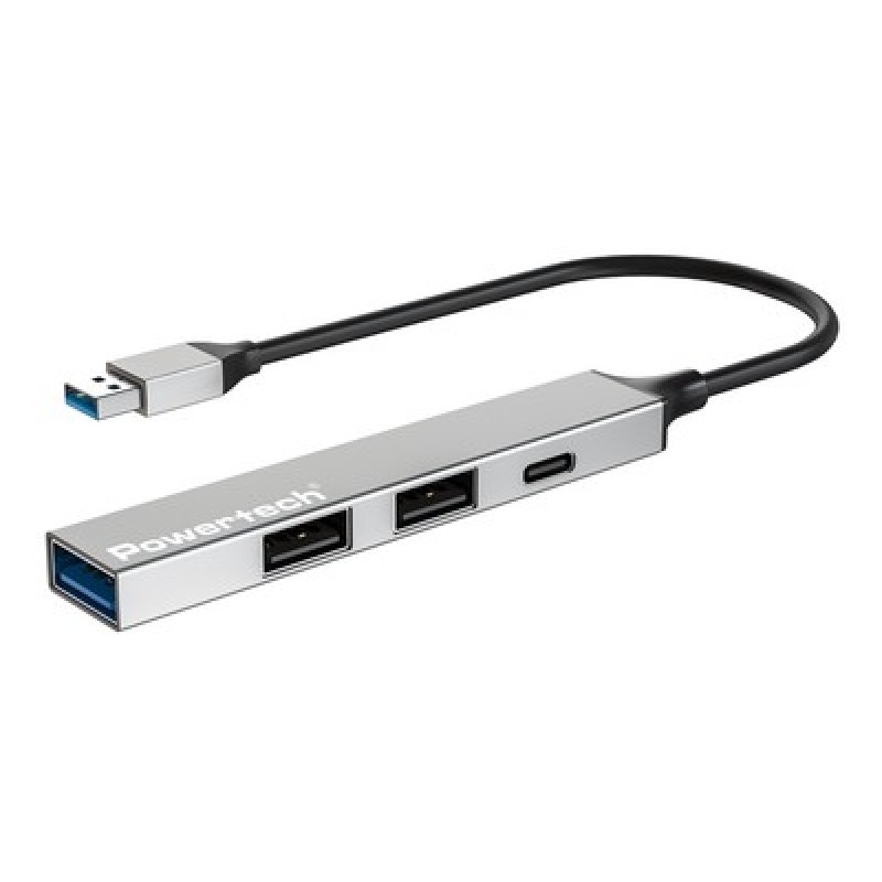 Powertech POWERTECH USB hub PT-1413, 4x θυρών, USB 3.2, 5Gbps, USB σύνδεση, γκρι
