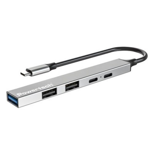 Powertech POWERTECH USB hub PT-1414, 5x θυρών, USB 3.2, 5Gbps, 100W, USB-C σύνδεση, γκρι