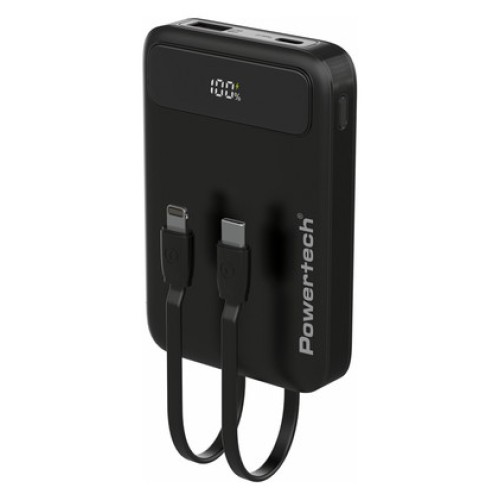 Powertech POWERTECH power bank με καλώδια και οθόνη PT-1417 10000mAh, 22.5W, μαύρο