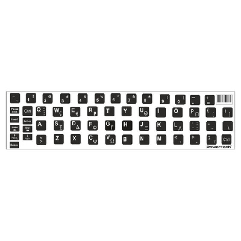 Powertech POWERTECH αυτοκόλλητα πληκτρολογίου PT-1419 με ελληνικούς & αγγλικούς χαρακτήρες, μαύρο