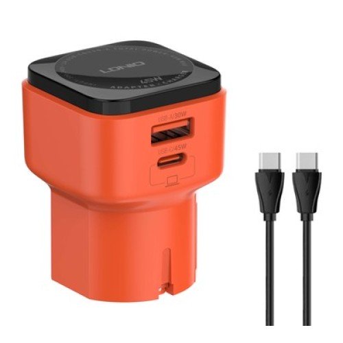 LDNIO LDNIO φορτιστής τοίχου Q2420 με καλώδιο, USB/USB-C, 45W, universal πρίζα, πορτοκαλί