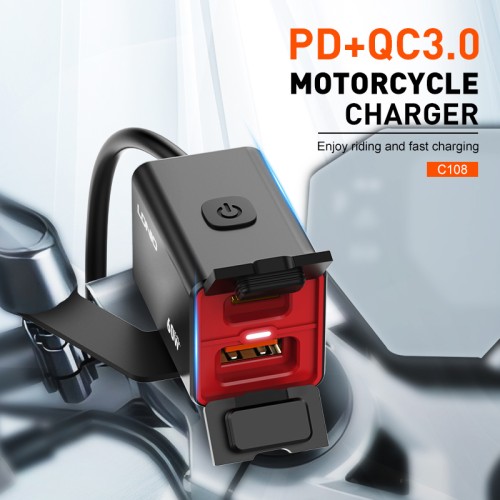LDNIO LDNIO φορτιστής μοτοσυκλέτας C108 με καλώδιο, USB/USB-C, 60W, μαύρος