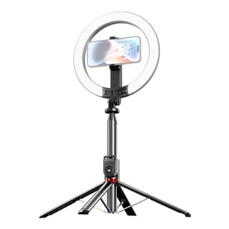 USAMS USAMS φωτιστικό δαχτυλίδι LED ZB323 με τρίποδο & βάση smartphone, μαύρο