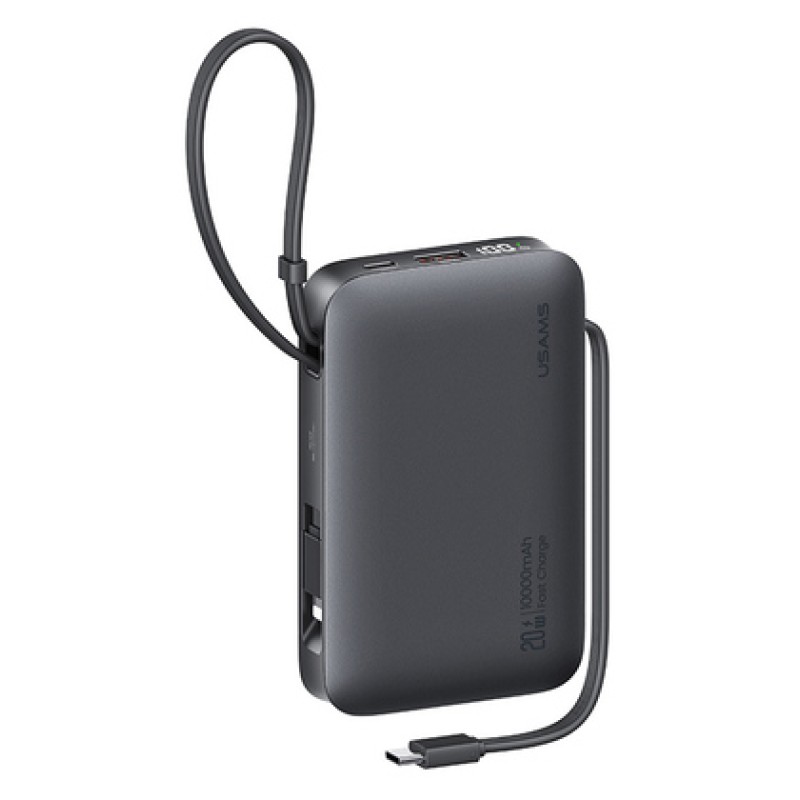 USAMS USAMS power bank CD228 με 2x καλώδια, 2x θύρες εξόδου, 10000mAh, 20W, γκρι