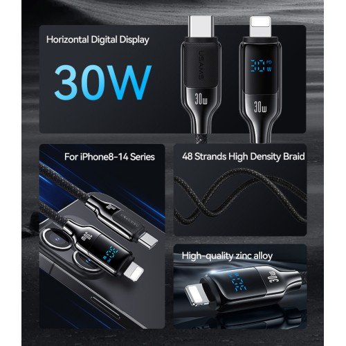 USAMS USAMS καλώδιο Lightning σε USB-C SJ741, 30W, 480Mbps, 1.2m, λευκό