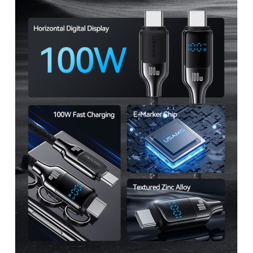 USAMS USAMS καλώδιο USB-C SJ742, 100W, 480Mbps, 1.2m, λευκό