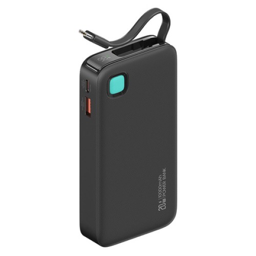 USAMS USAMS power bank CD224 με καλώδιο USB-C, 2x θύρες εξόδου, 10000mAh, 20W, μαύρο
