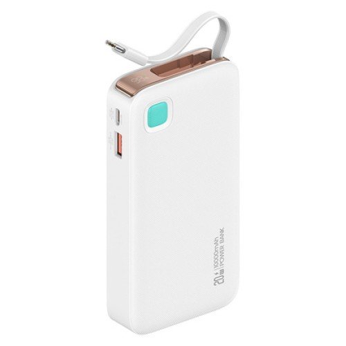 USAMS USAMS power bank CD224 με καλώδιο USB-C, 2x θύρες εξόδου, 10000mAh, 20W, λευκό