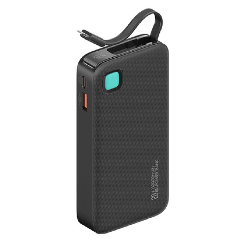USAMS USAMS power bank CD225 με καλώδιο Lightning, 2x θύρες εξόδου, 10000mAh, 20W, μαύρο