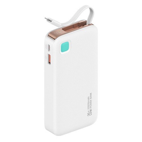 USAMS USAMS power bank CD225 με καλώδιο Lightning, 2x θύρες εξόδου, 10000mAh, 20W, λευκό