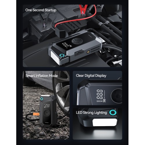 USAMS USAMS εκκινητής μπαταρίας & συμπιεστής αέρος ZB287, 12V/1000A, 150PSI, 8000mAh