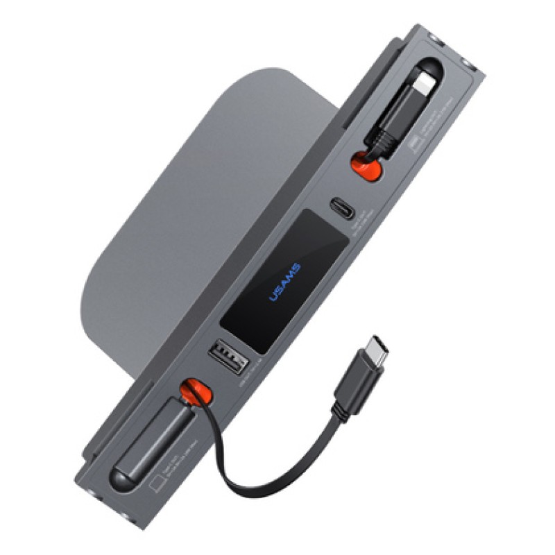 USAMS USAMS φορτιστής αυτοκινήτου US-SJ649 για Tesla(3/Y), με 2x καλώδια, USB/USB-C θύρες, 60W, γκρι