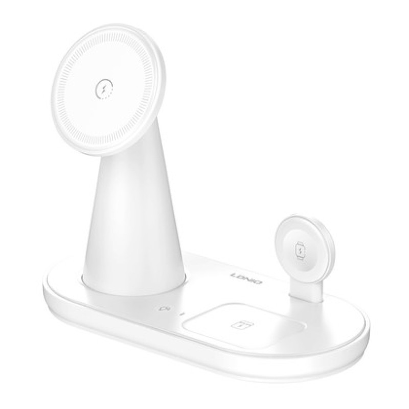 LDNIO LDNIO ασύρματος φορτιστής WL01 με LED φωτισμό, 3 σε 1, 15W, λευκός