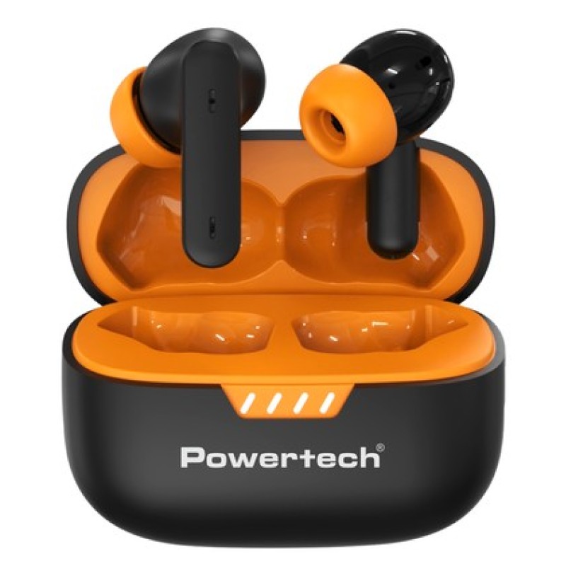 Powertech POWERTECH earphones με θήκη φόρτισης PT-1431, True Wireless, 40/400mAh, ANC & ENC, μαύρα