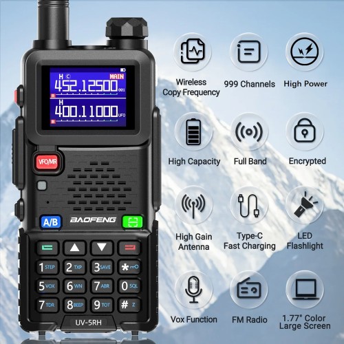 BAOFENG BAOFENG ασύρματος πομποδέκτης UV-5RH, VHF/UHF, 10W, μαύρος