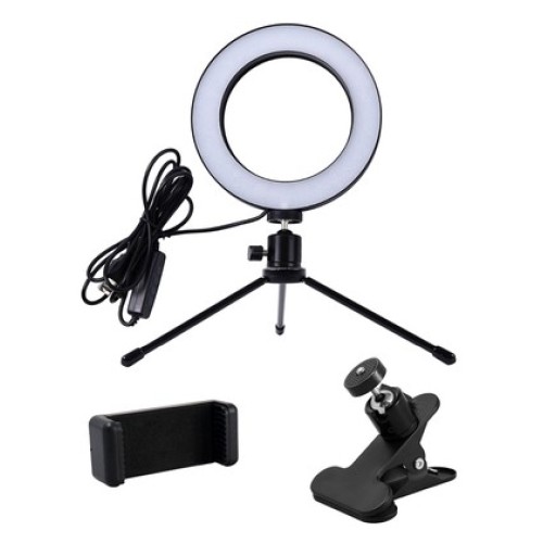 CABLETIME CABLETIME φωτιστικό δαχτυλίδι LED CT-LRL6-PB με μίνι τρίποδα & σφιγκτήρα, βάση smartphone, Φ16cm