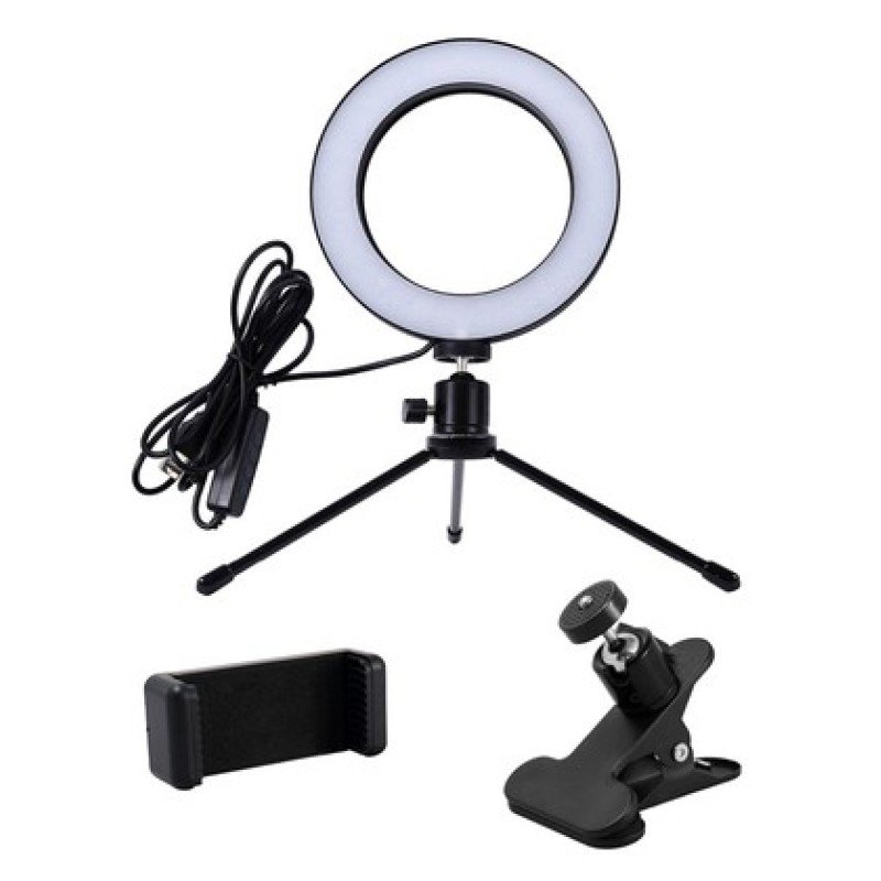 CABLETIME CABLETIME φωτιστικό δαχτυλίδι LED CT-LRL6-PB με μίνι τρίποδα & σφιγκτήρα, βάση smartphone, Φ16cm
